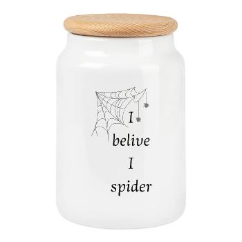 spider - Cookie Jar with Wooden Lid - white - Front