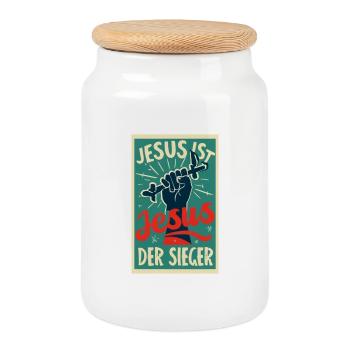Jesus ist der Sieger  - Keksdose mit Holzdeckel - Weiß - Vorne