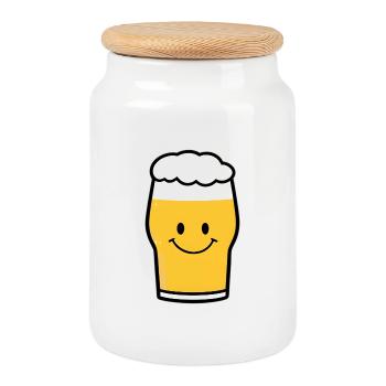 Fröhliches Bierglas Cartoon - Keksdose mit Holzdeckel - Weiß - Vorne