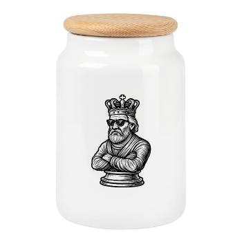 Cool chess king with sunglasses - Cookie Jar with Wooden Lid - white - Front