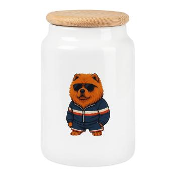 Cool bear with sunglasses and tracksuit - Cookie Jar with Wooden Lid - white - Front