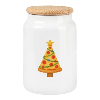Sapin de Noël Pizza - Boîte à biscuits avec couvercle en bois - blanc - Devant