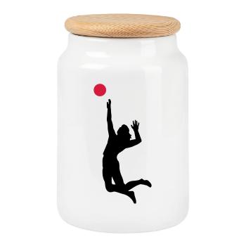 volleyball - Cookie Jar with Wooden Lid - white - Front