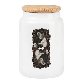 Twin Catrinas in Roses - Cookie Jar with Wooden Lid - white - Front