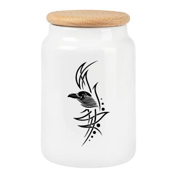 Krähe, crow, Tribal, Tattoo - Keksdose mit Holzdeckel - Weiß - Vorne