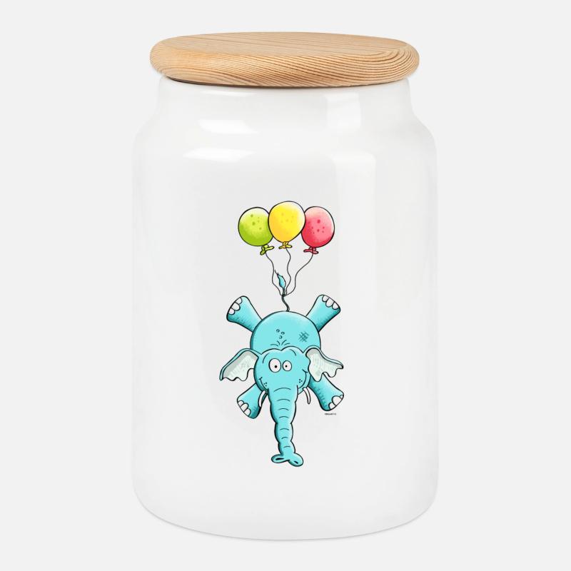 Elefant mit Ballons - Keksdose mit Holzdeckel - Weiß