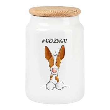 Abenteuerlustiger Podenco - Keksdose mit Holzdeckel - Weiß - Vorne