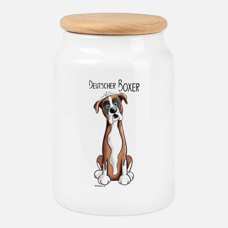 Happy Deutscher Boxer - Keksdose mit Holzdeckel - Weiß