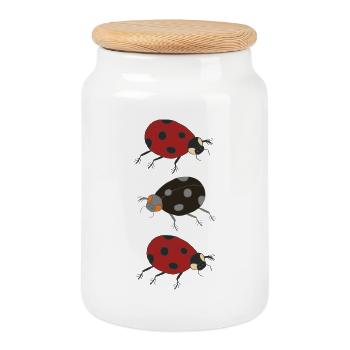 trio de coccinelles - Boîte à biscuits avec couvercle en bois - blanc - Devant