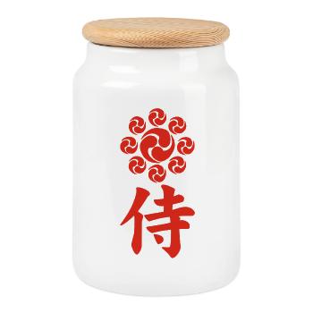Samurai emblem of the Uesugi clan (red) - Cookie Jar with Wooden Lid - white - Front