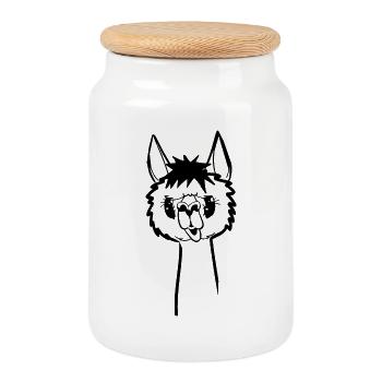 Funny Alpaca - Cheeky Alpaca - Cookie Jar with Wooden Lid - white - Front