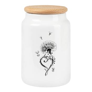 Dandelion dandelion dandelion with heart - Cookie Jar with Wooden Lid - white - Front