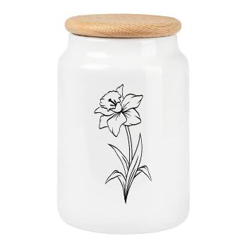 Narcissus - Cookie Jar with Wooden Lid - white - Front