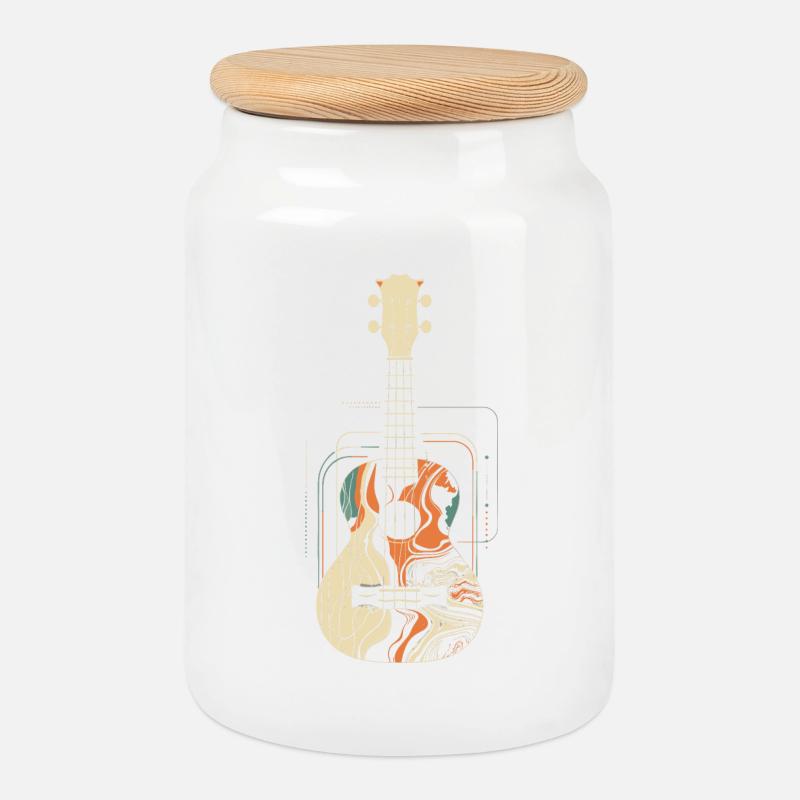 Ukulele Grafik - Keksdose mit Holzdeckel - Weiß