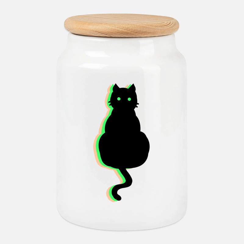 Neon Katze - Keksdose mit Holzdeckel - Weiß