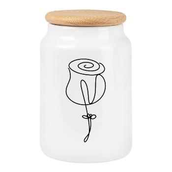 Minimalistische Rose Blume Handgezeichnet - Keksdose mit Holzdeckel - Weiß - Vorne