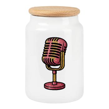 Glitzer Mikrofon Retro Pink Gold - Keksdose mit Holzdeckel - Weiß - Vorne