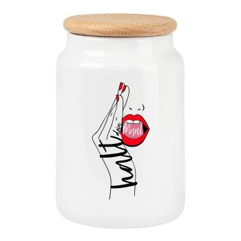 Shut up - Cookie Jar with Wooden Lid - white - Front