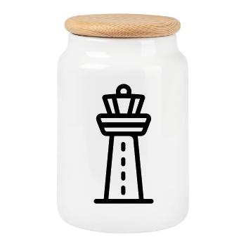 Control Tower - Cookie Jar with Wooden Lid - white - Front