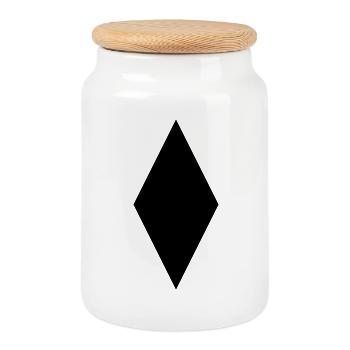 black diamond - Cookie Jar with Wooden Lid - white - Front