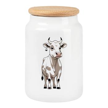 Vache avec cloche – La magie du fermier - Boîte à biscuits avec couvercle en bois - blanc - Devant
