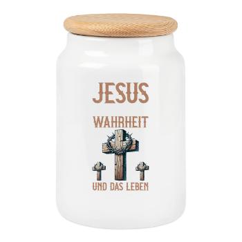 Jesus The Way The Truth and Life - Cookie Jar with Wooden Lid - white - Front