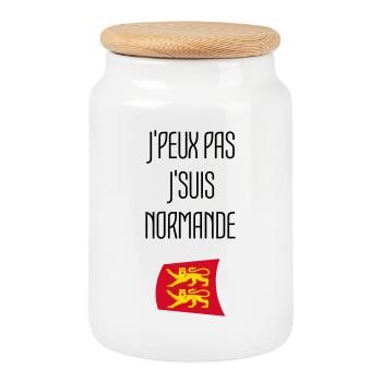 Humour Normandie J'peux pas j'suis Normande - Boîte à biscuits avec couvercle en bois - blanc - Devant