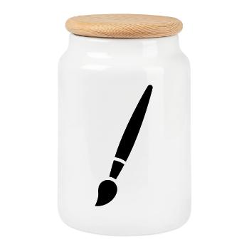 Pinceau, peinture, symbole artistique - Boîte à biscuits avec couvercle en bois - blanc - Devant