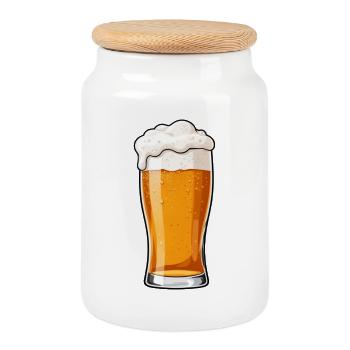 Bière Bieglas Cadeau Fête des Pères - Boîte à biscuits avec couvercle en bois - blanc - Devant