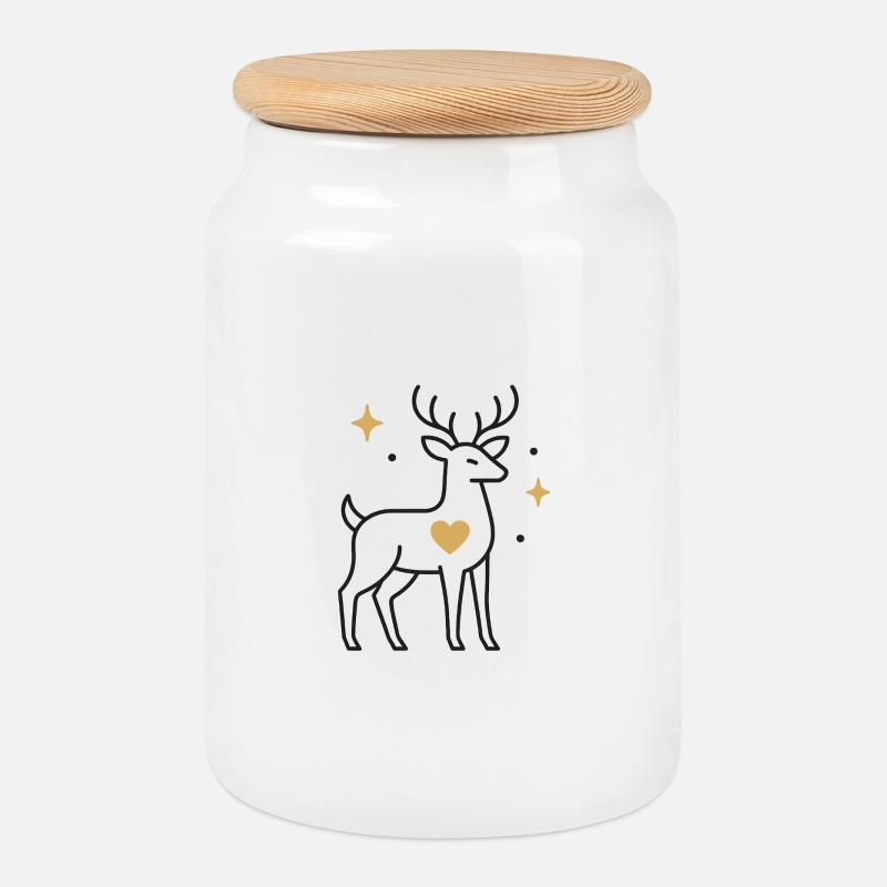Herzdeer mit Sternenakzent - Keksdose mit Holzdeckel - Weiß