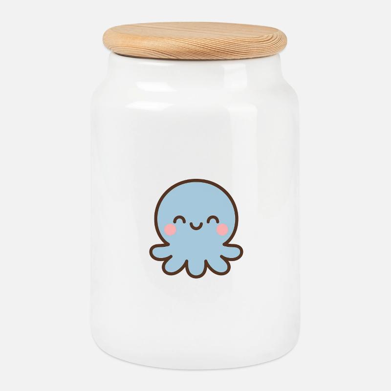 Blauer Oktopus Kawaii Lächeln - Keksdose mit Holzdeckel - Weiß