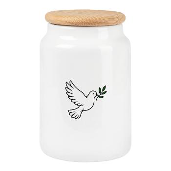 Dove with olive branch in dark style - Cookie Jar with Wooden Lid - white - Front