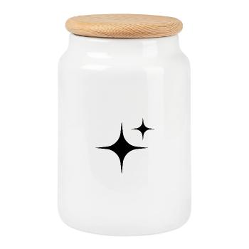 Stars - Cookie Jar with Wooden Lid - white - Front
