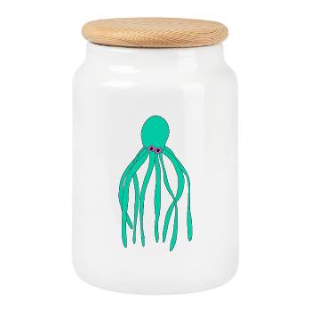 Estampe pop art en turquoise pieuvre - Boîte à biscuits avec couvercle en bois - blanc - Devant