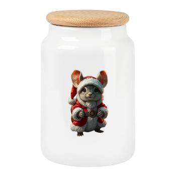 Weihnachtshase im Santa-Outfit - Keksdose mit Holzdeckel - Weiß - Vorne