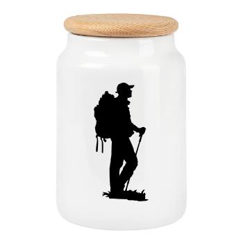 Hiking - Cookie Jar with Wooden Lid - white - Front