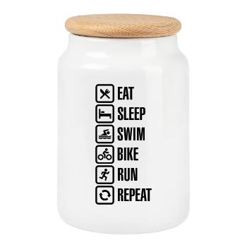Eat sleep swim bike run repeat - triathlon - Boîte à biscuits avec couvercle en bois - blanc - Devant