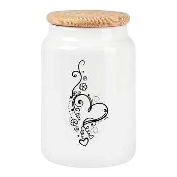 Large heart with small hearts and flowers - Cookie Jar with Wooden Lid - white - Front