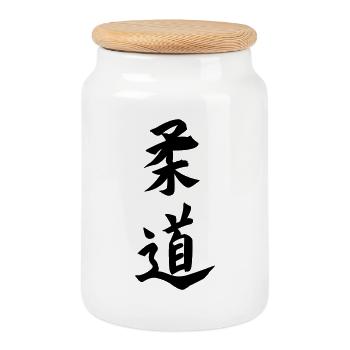 Emblème de kanji de judo - Boîte à biscuits avec couvercle en bois - blanc - Devant