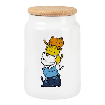 Kawaii Cat Aroace Pride Flag - Cookie Jar with Wooden Lid - white - Front