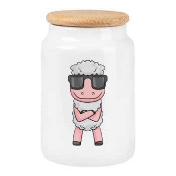 moutons cool avec des lunettes de soleil - Boîte à biscuits avec couvercle en bois - blanc - Devant