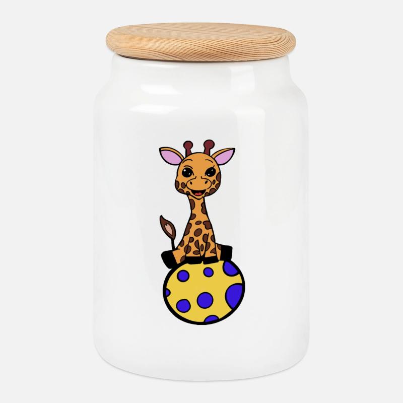 Giraffe Illustration – Kinderzimmer Safari Deko - Keksdose mit Holzdeckel - Weiß