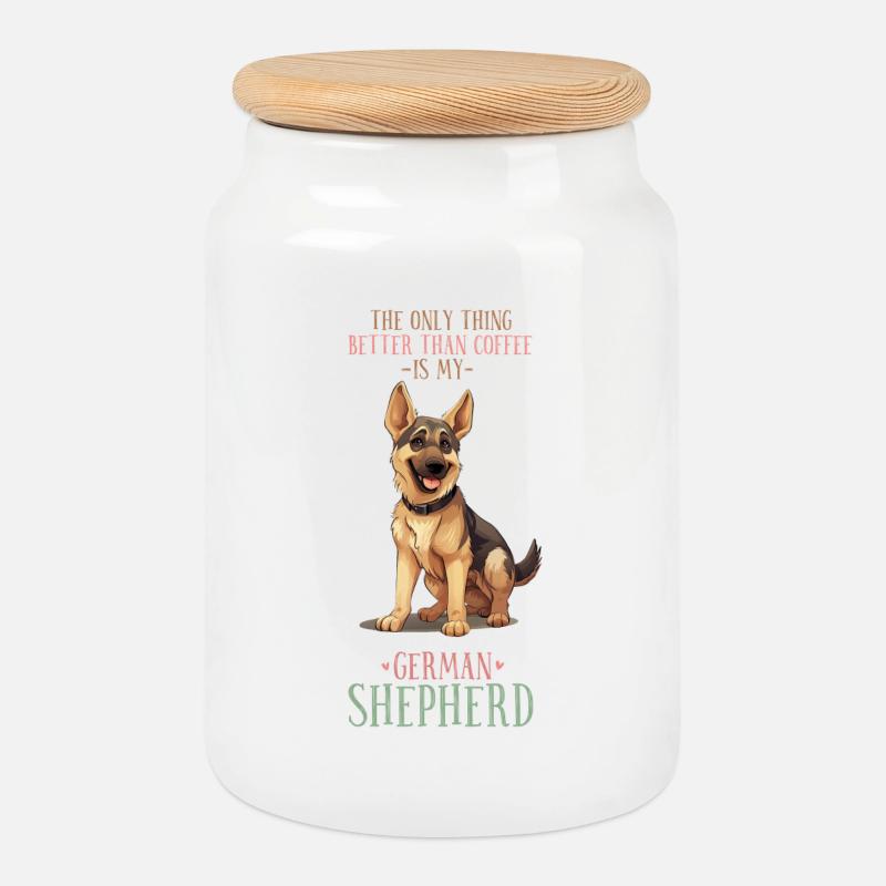Deutscher Schäferhund und Kaffee - Keksdose mit Holzdeckel - Weiß