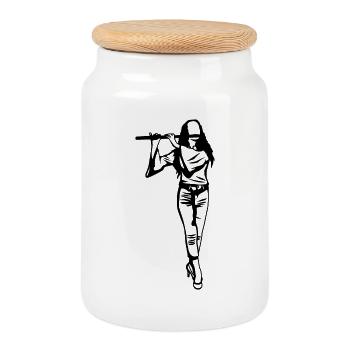 Croquis de la flûte - Boîte à biscuits avec couvercle en bois - blanc - Devant