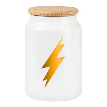 Lightning Bolt - Cookie Jar with Wooden Lid - white - Front
