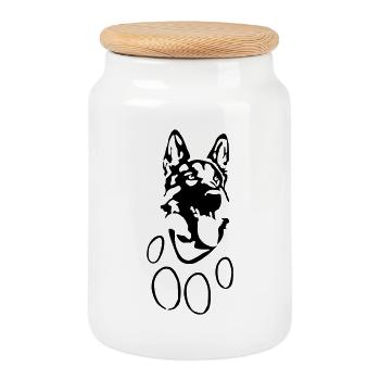 Schäferhund Kopf u. Pfote Design für Shirt u Hoody - Keksdose mit Holzdeckel - Weiß - Vorne