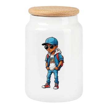 Cool Dessin Animé Adolescent - Boîte à biscuits avec couvercle en bois - blanc - Devant