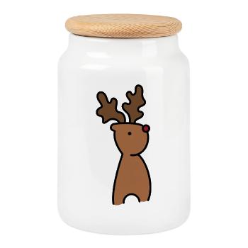 Moose at Christmas - Cookie Jar with Wooden Lid - white - Front