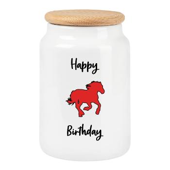 HAPPY BIRTHDAY. HAPPY BIRTHDAY. ANNIVERSARY. - Cookie Jar with Wooden Lid - white - Front