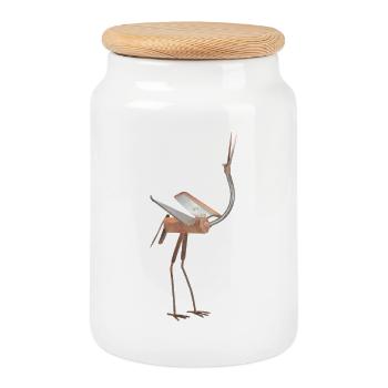 bird - Cookie Jar with Wooden Lid - white - Front